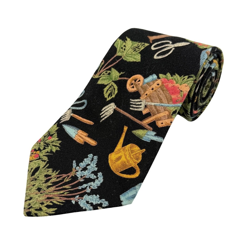 Tango by Max Raab 'Garden Tools' Novelty Mens Tie Vintage Black 100% Cotton 57"L